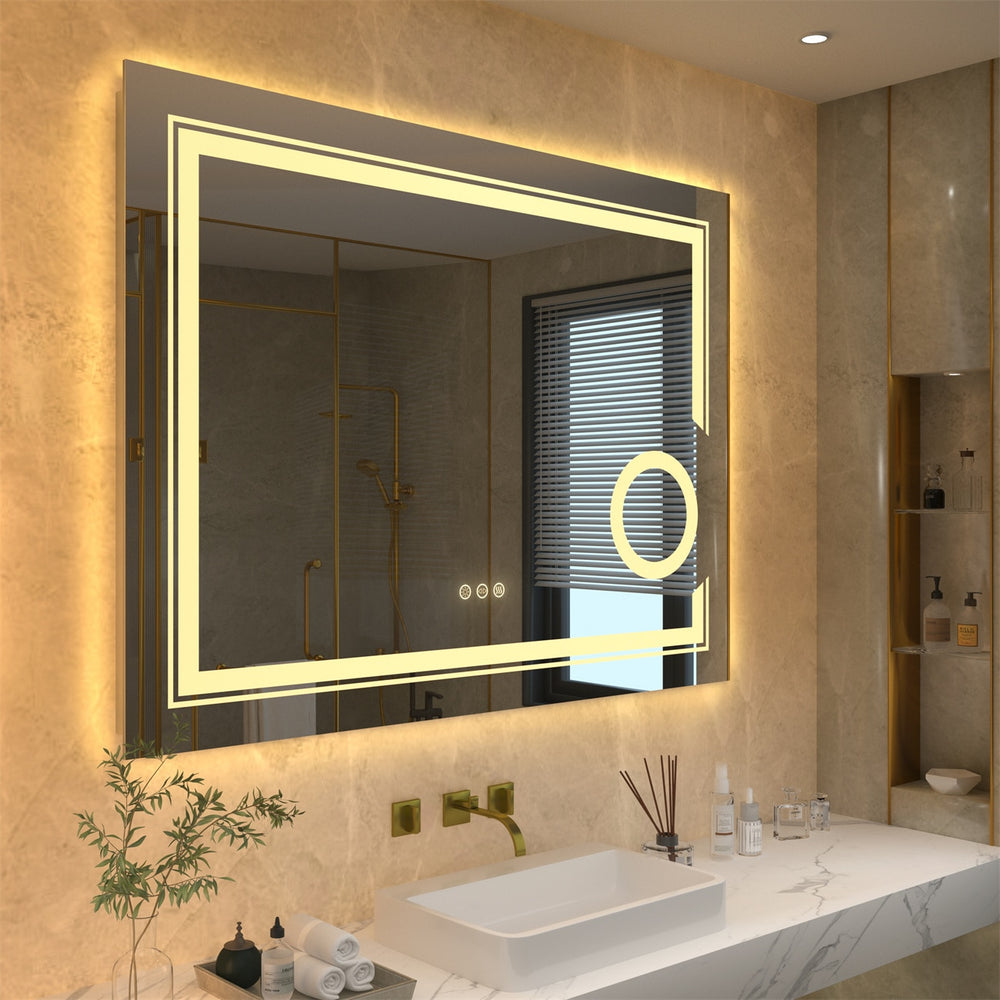 LED Lighted Smart Bathroom Mirror Wall Mounted Front Backlit Dimmable Anti-Fog Mirror