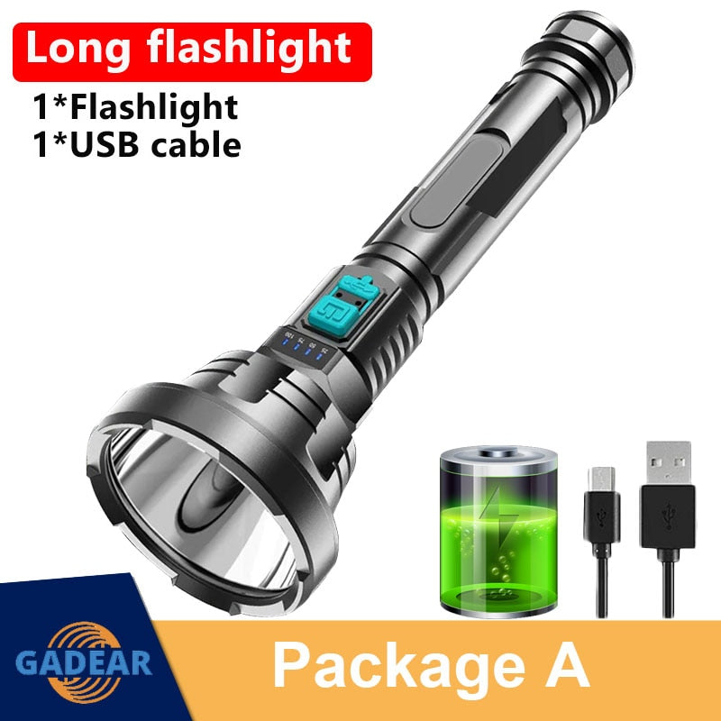 
                  
                    500000LM Powerful LED Flashlight P700 Long Range 1000m Waterproof Camping USB Rechargeable
                  
                