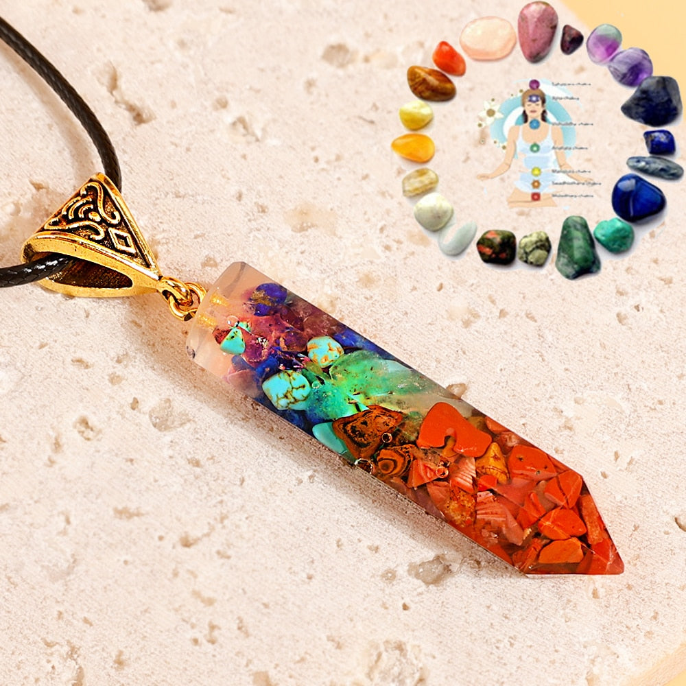 7 Chakras Hexagonal Volcano Stone Pendant Reiki Healing Nature Stone Charm Yoga Necklace