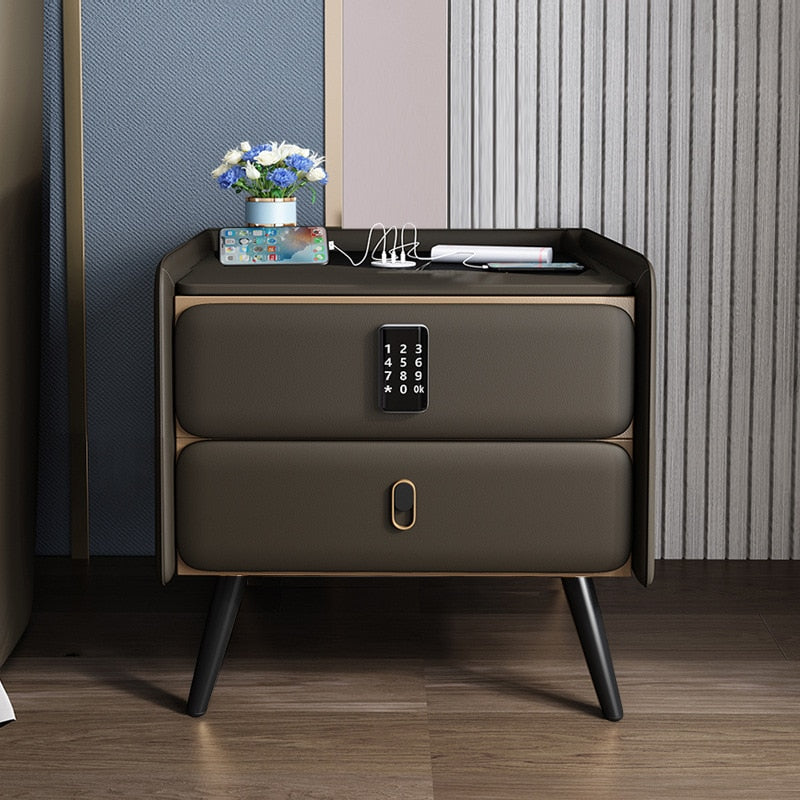 Multi-Function LED Light Bedroom Cabinet Luxury Style Smart Nightstand with USB Charging Bedside Table with Password Lock