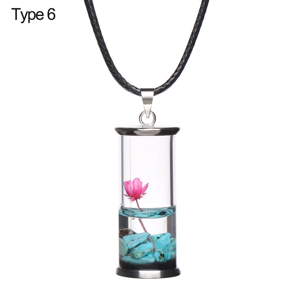 
                  
                    Crystal Vial Wishing Bottle Leather Rope Pendant Resin Permanent Time Flower Luminous Drifting Jar Necklace
                  
                