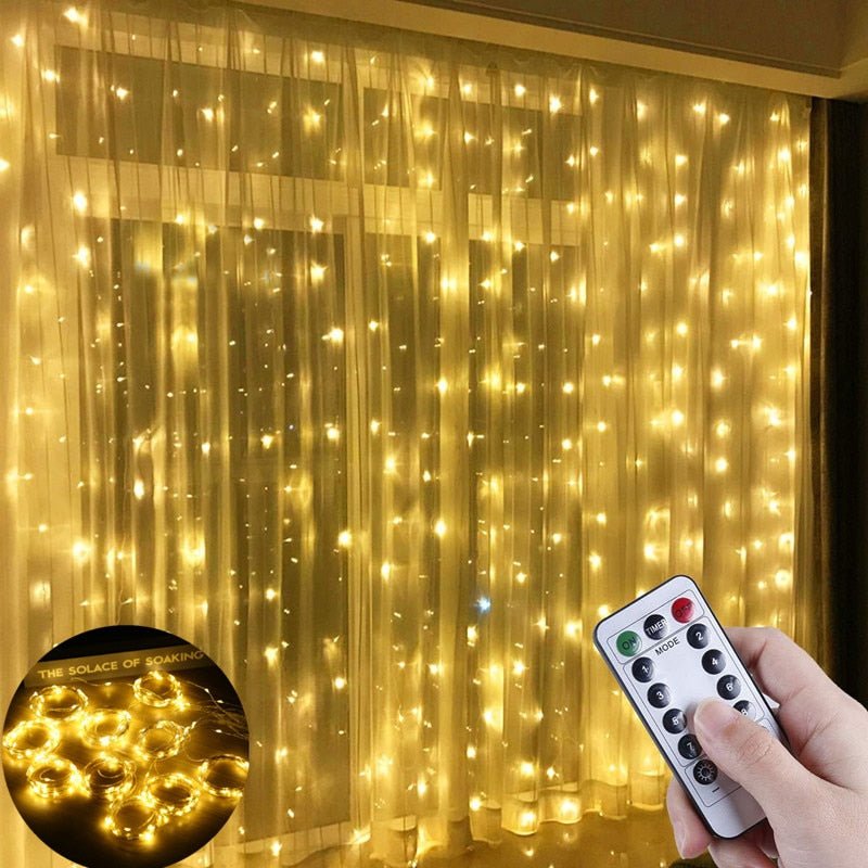 LED Holidays Curtain Garland for Window USB Power Fairy Lights with Remote Control Home Decor