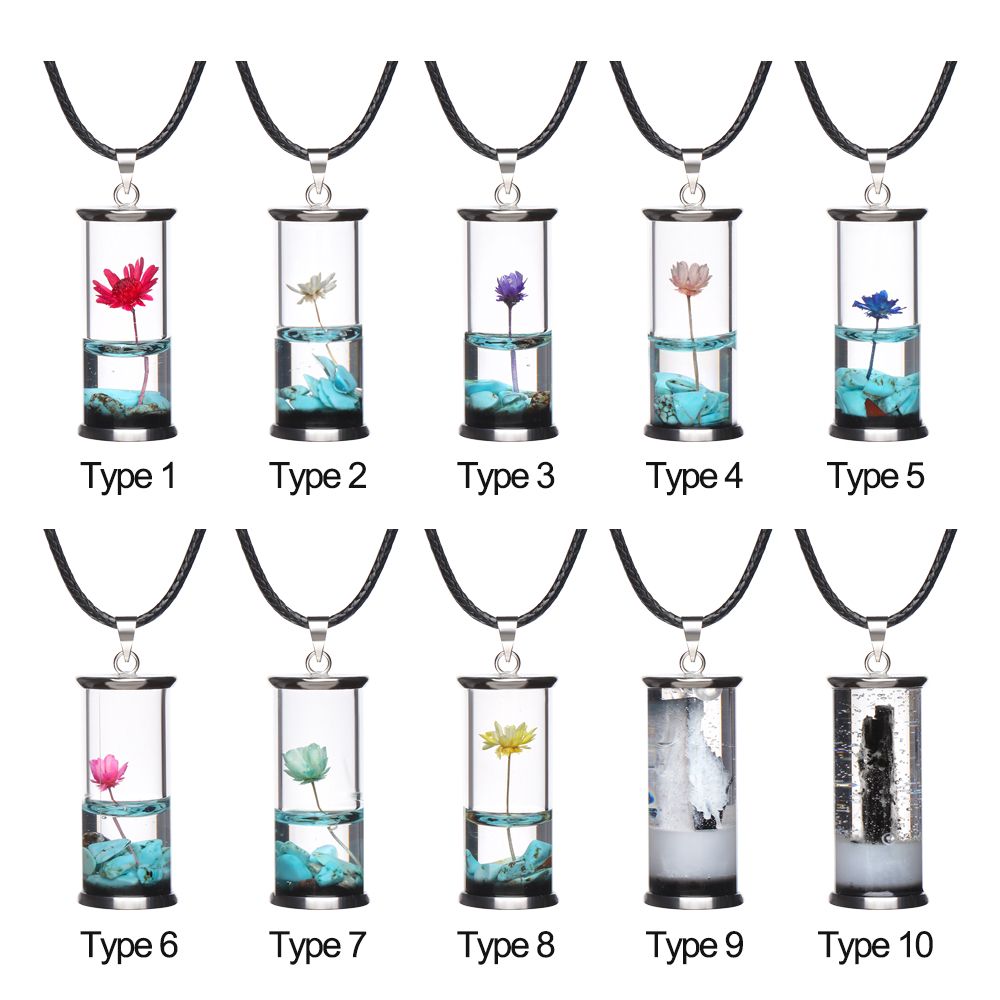 
                  
                    Crystal Vial Wishing Bottle Leather Rope Pendant Resin Permanent Time Flower Luminous Drifting Jar Necklace
                  
                