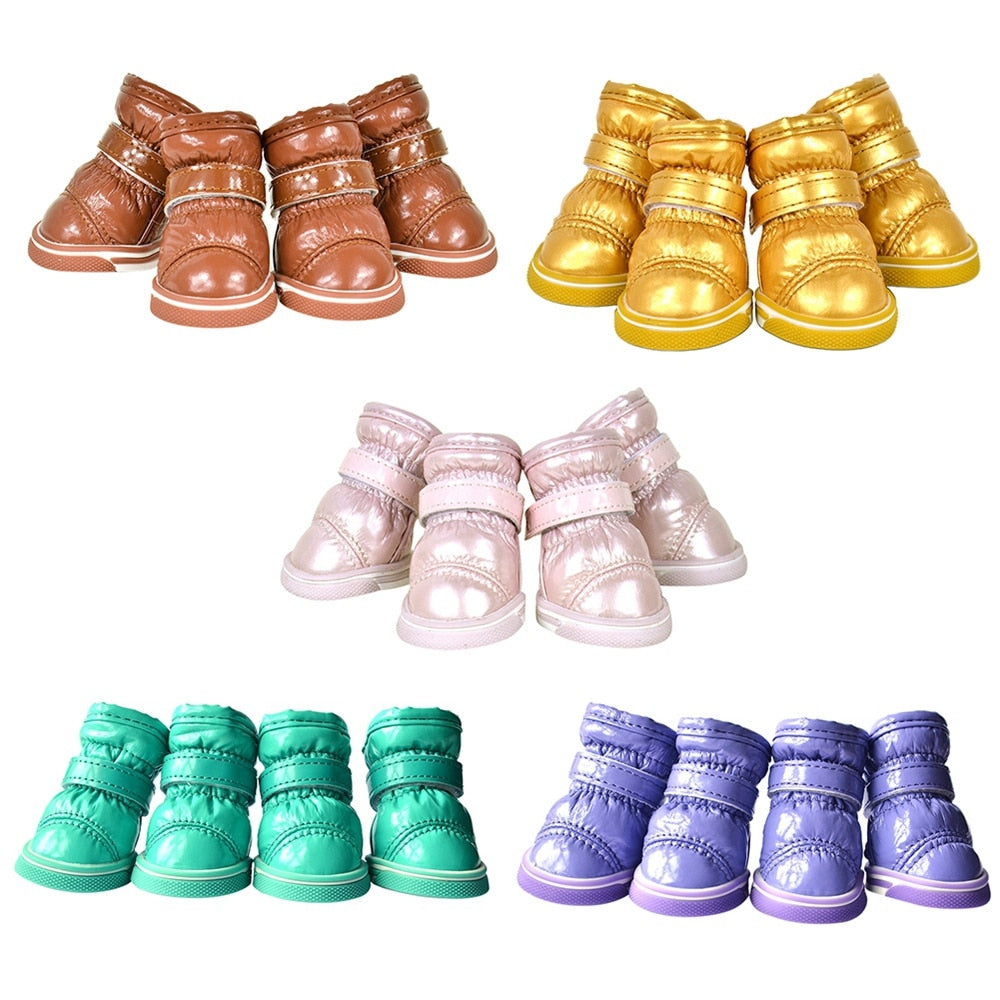 4 Pcs/Sets Waterproof Winter Dog Boots For Small Dogs Warm Fleece Pet Boots