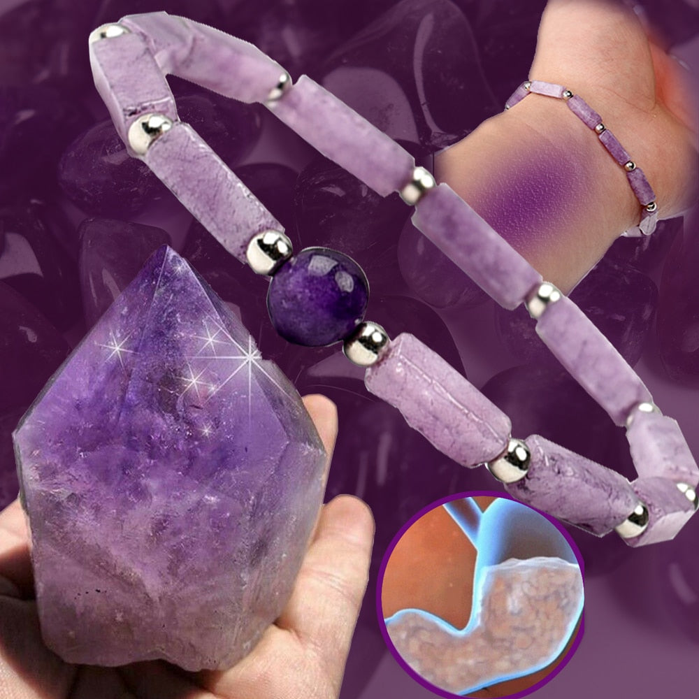 Natural Amethyst Body Purify Slimming Stone Energy Bracelets for Weight Loss Fatigue Relief Healing Yoga