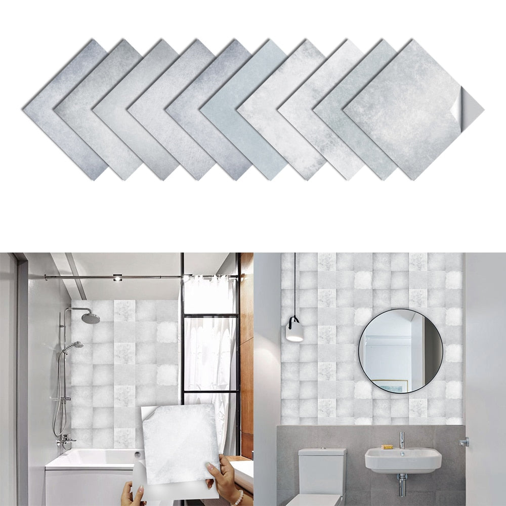 10pcs Tiles Sticker Kitchen Backsplash Waterproof Bathroom Home Decor Self-adhesive Tiles