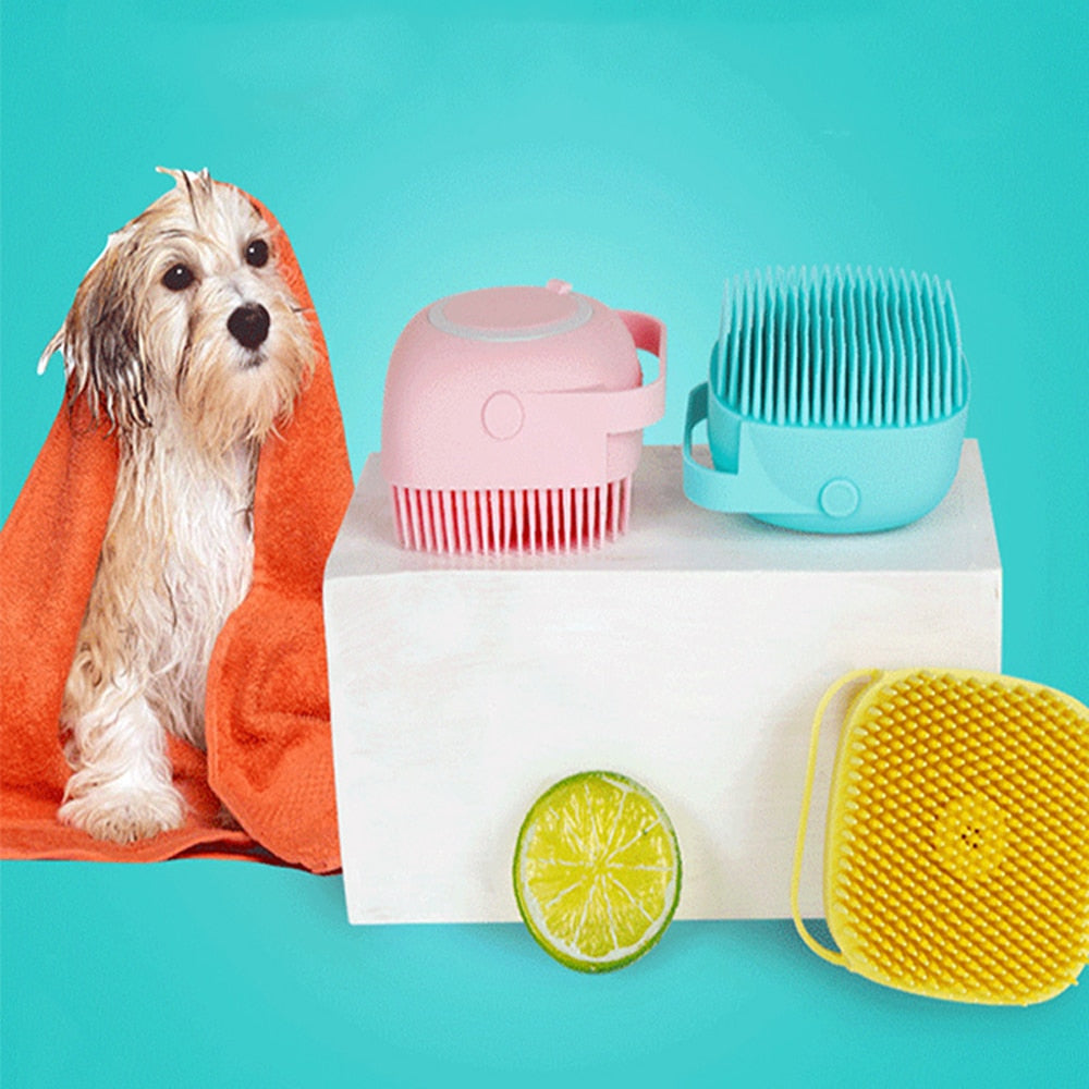 Bathroom Bath Brush Pet Massager Soft Safety Silicone Comb with Shampoo Box Pet Brush