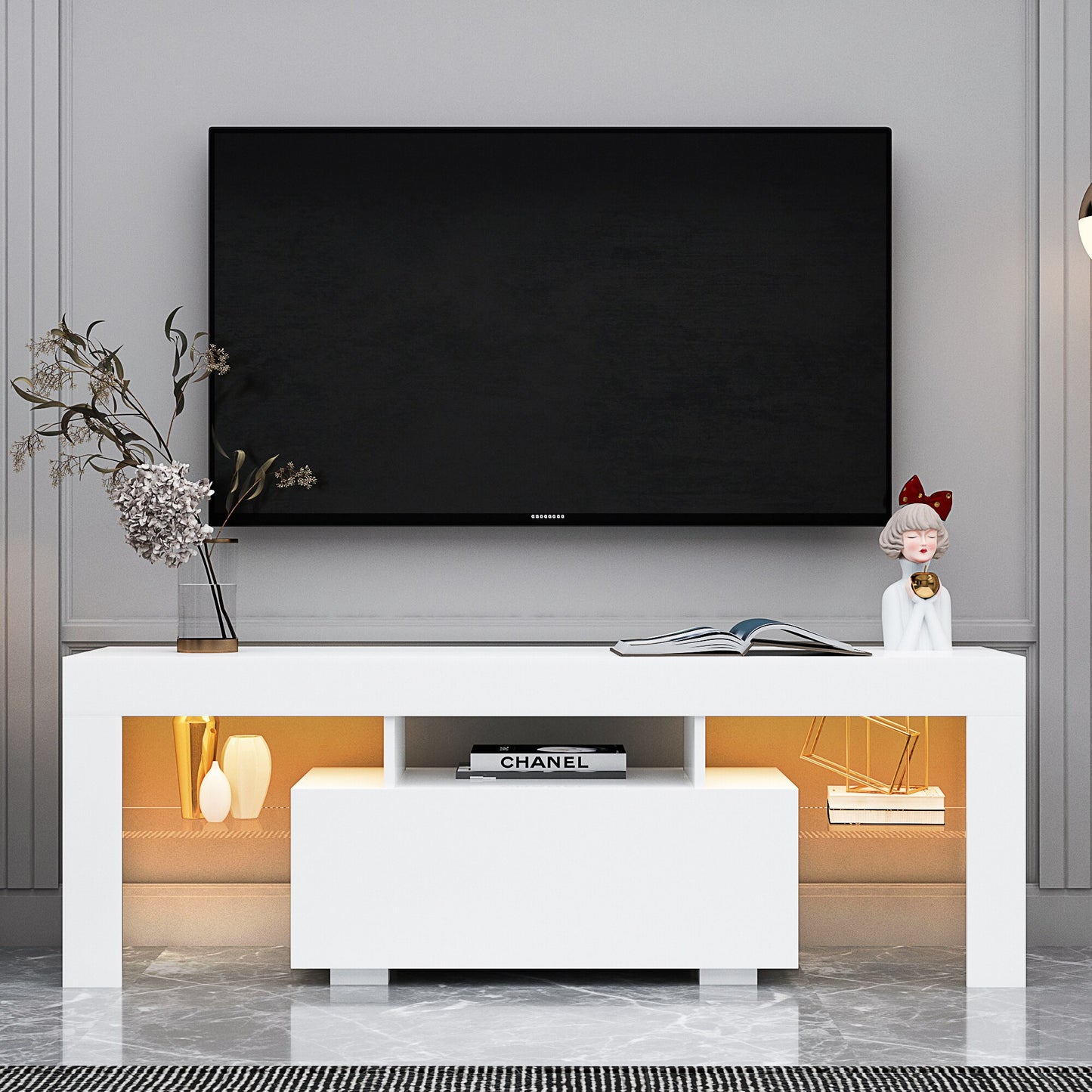 
                  
                    Modern LED TV Stand High Glossy Entertainment Center with Lights TV Console
                  
                