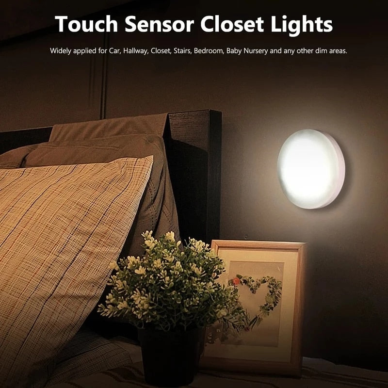 LED Touch Sensor Night Light 3-Mode Magnetic Base Wall Light USB Rechargeable Round Portable Dimming Light