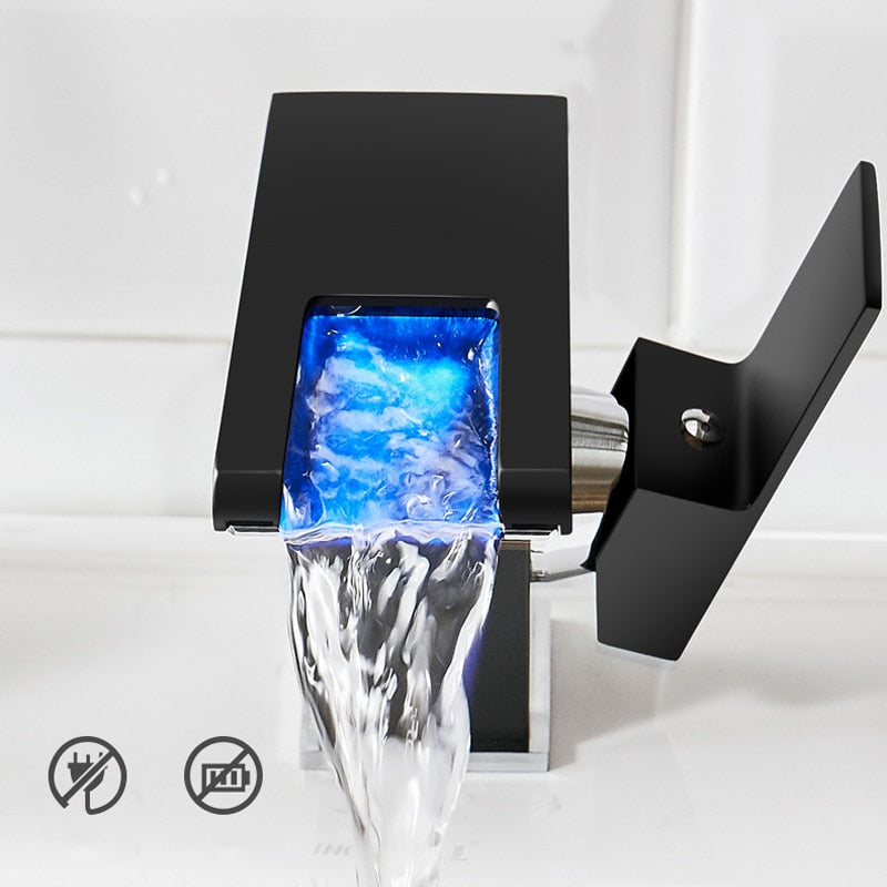 
                  
                    LED Basin Brass Waterfall Faucet Temperature Color Change Cold Hot Water Mixer Tap Deck Mounted
                  
                