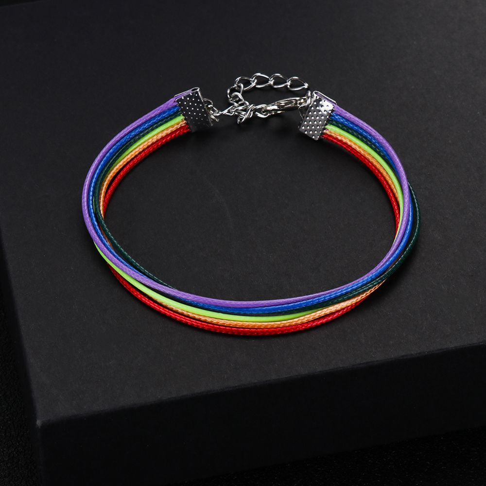 Unisex Adjustable Multicolor Wax Rope LGBT Rainbow Bracelet