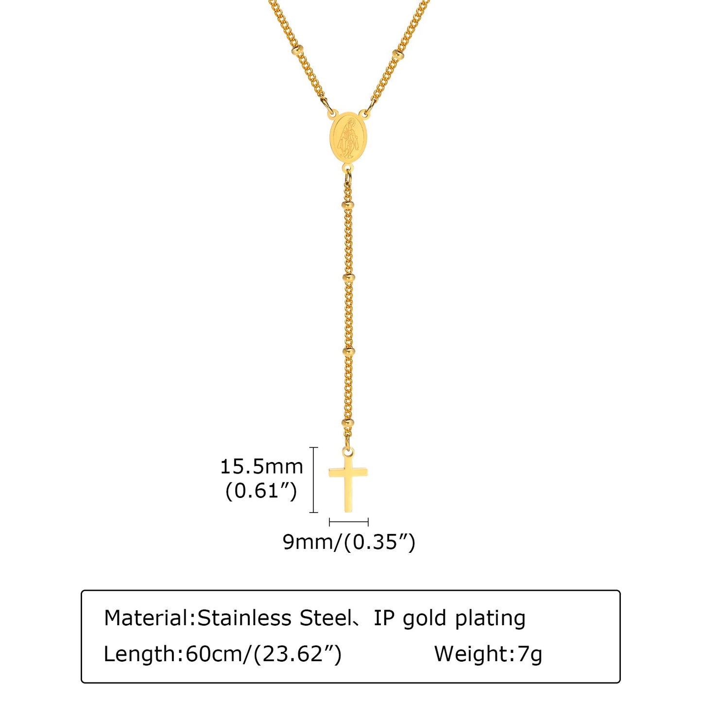 
                  
                    Gold Color Cross Rosary Beads Stainless Steel Virgin Mary Medallion Necklace for Women
                  
                