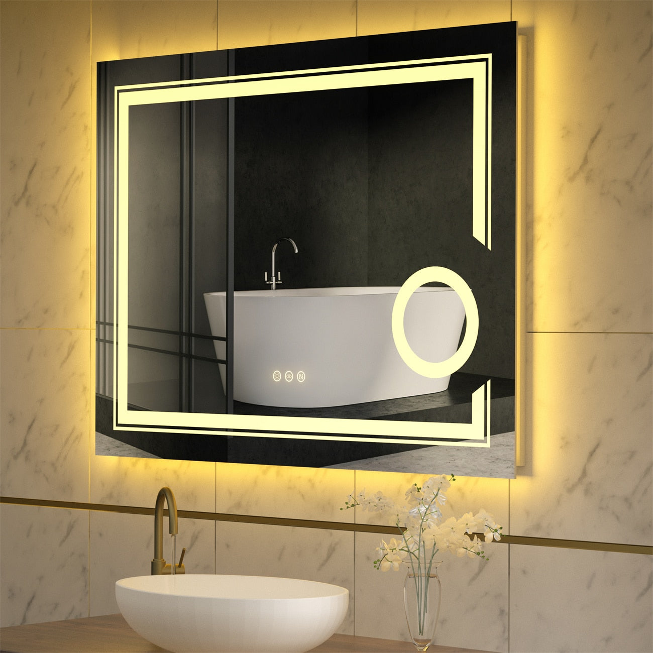 
                  
                    LED Lighted Smart Bathroom Mirror Wall Mounted Front Backlit Dimmable Anti-Fog Mirror
                  
                