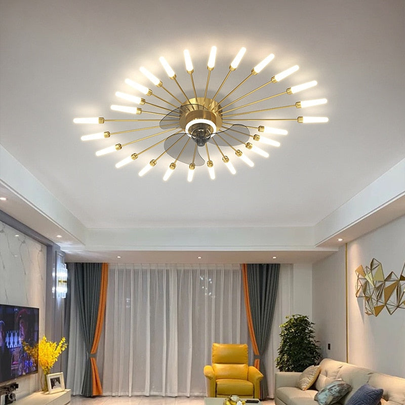 Nordic Creative Light Modern Luxury LED Fireworks Ceiling Fan Silent Light Fixture