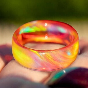 
                  
                    Rainbow Fire Opal Resin Carbon Fiber Iridescent Color Changing Opal Rings
                  
                