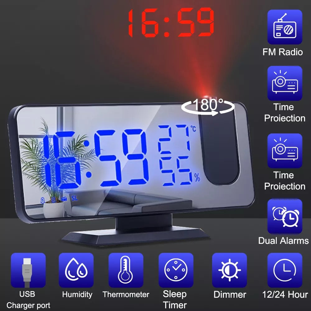 LED Digital Electronic Alarm Clock with Time Projector FM Radio