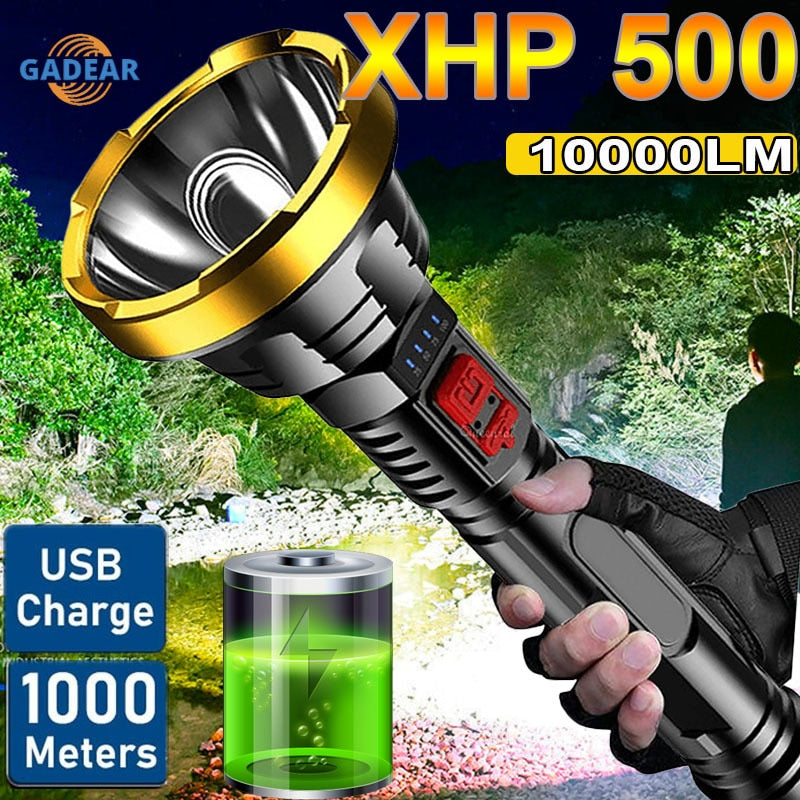 500000LM Powerful LED Flashlight P700 Long Range 1000m Waterproof Camping USB Rechargeable