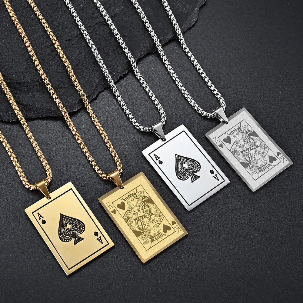 Poker Ace King Stainless Steel Pendant Necklace