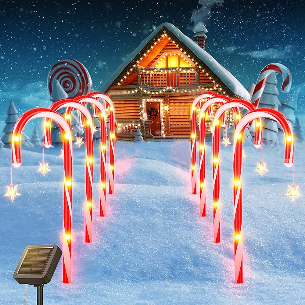 Solar LED Christmas Candy Cane Light Outdoor Waterproof Home Garden Lawn Decor