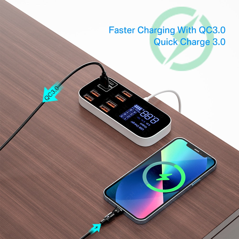 
                  
                    8 Port USB Charger HUB Quick Charge 3.0 LED Display Multi USB 40W Charging Station
                  
                