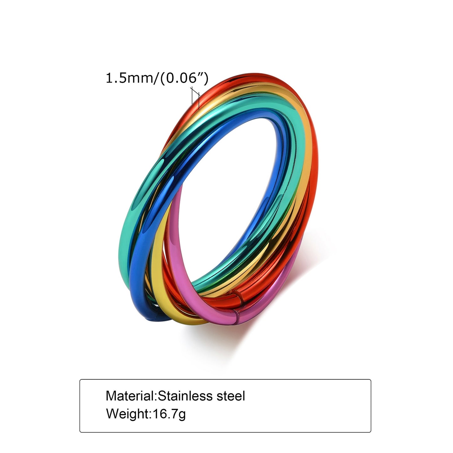 
                  
                    Vnox LGBTQ Pride Interlocked Rolling Rainbow Color Stainless Steel Stacking Rings
                  
                