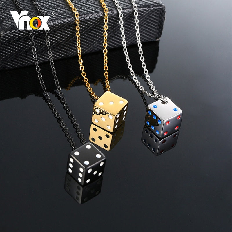 Vnox Cube Dice Style Stainless Steel Necklaces