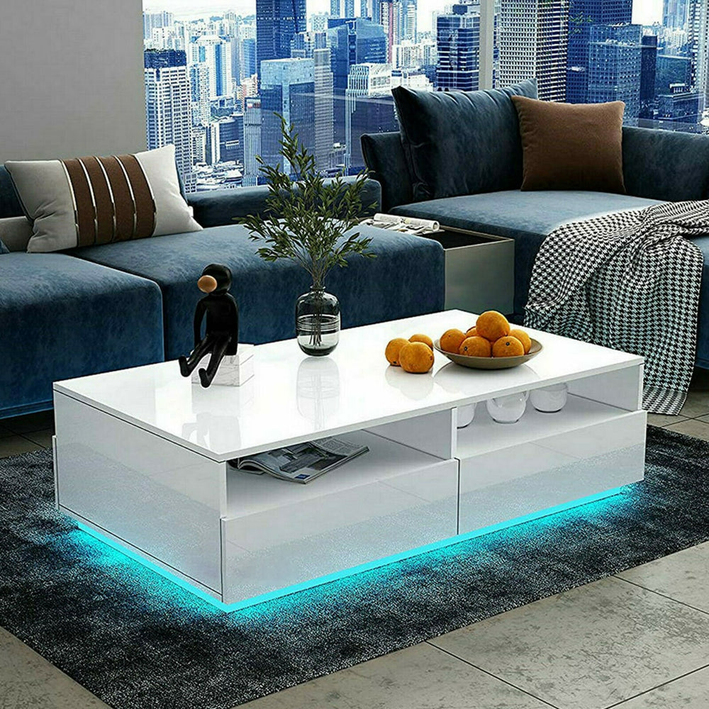 RGB LED Coffee Table High Gloss Side Table for Living Room Furniture