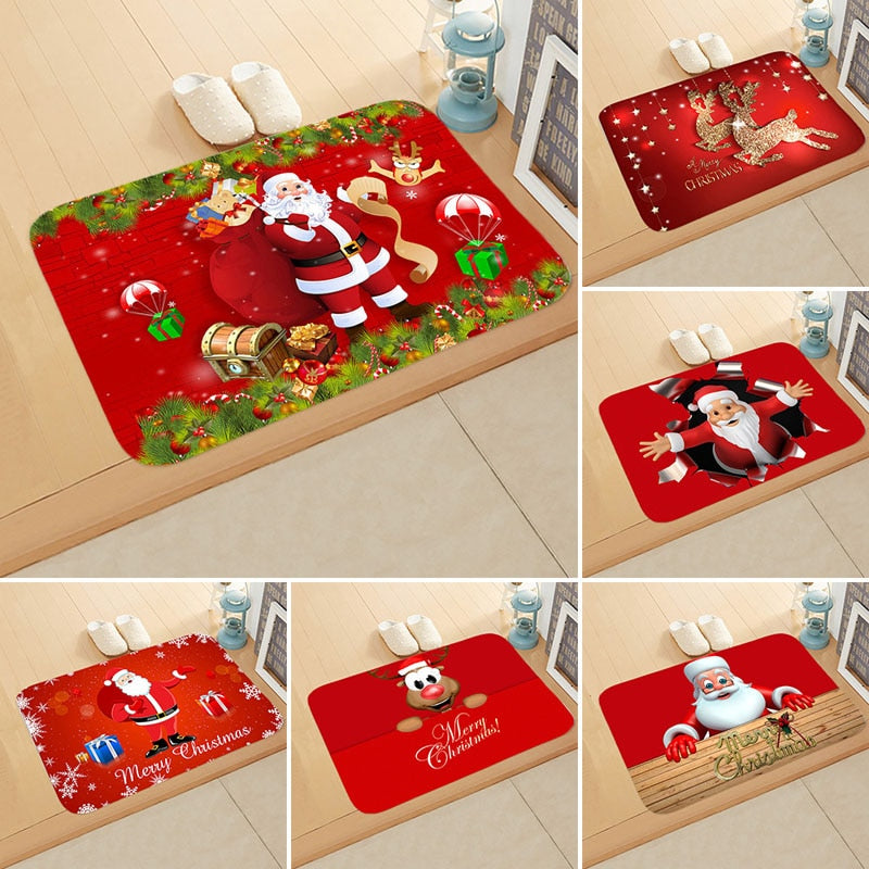 Holiday Christmas Doormat Anti-Slip Flannel Floormat Rug