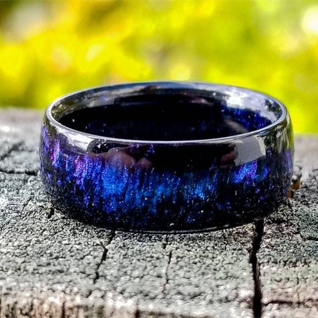 
                  
                    Rainbow Fire Opal Resin Carbon Fiber Iridescent Color Changing Opal Rings
                  
                