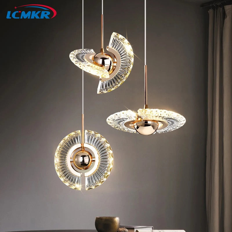 Nordic Luxury Style Chandelier UFO Round Crystal Pendant Lamp Hanging Light Fixture