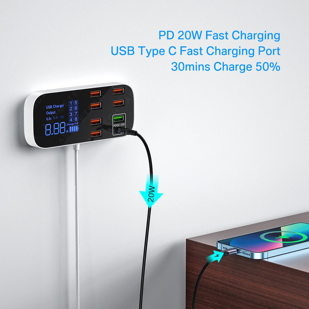 
                  
                    8 Port USB Charger HUB Quick Charge 3.0 LED Display Multi USB 40W Charging Station
                  
                