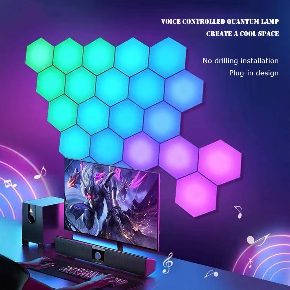 Touch Sensor LED Night Light Hexagonal Atmosphere Quantum Wall Lamp Creative Decor