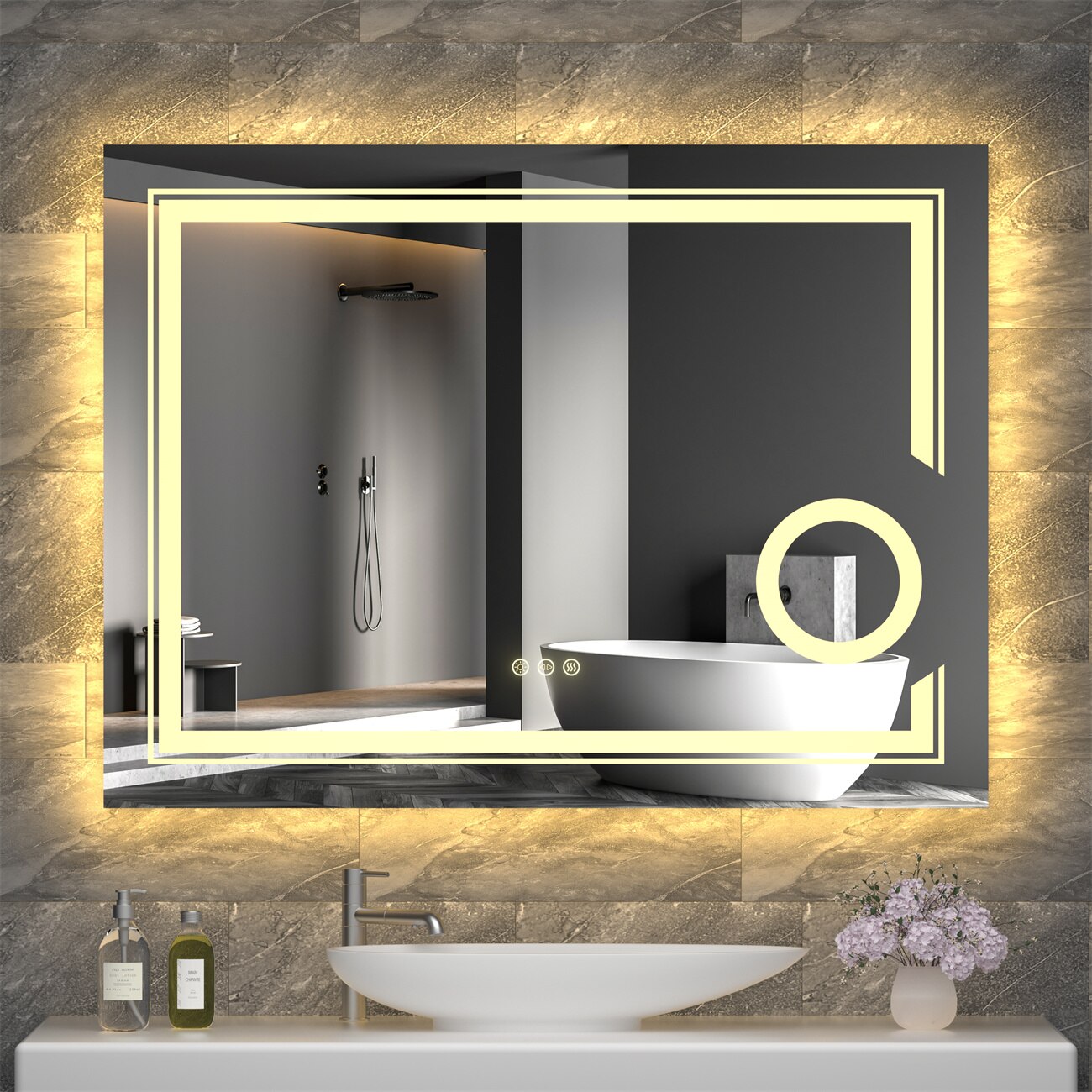 
                  
                    LED Lighted Smart Bathroom Mirror Wall Mounted Front Backlit Dimmable Anti-Fog Mirror
                  
                