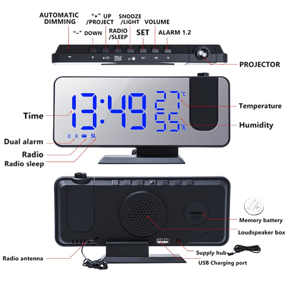 
                  
                    LED Digital Electronic Alarm Clock with Time Projector FM Radio
                  
                