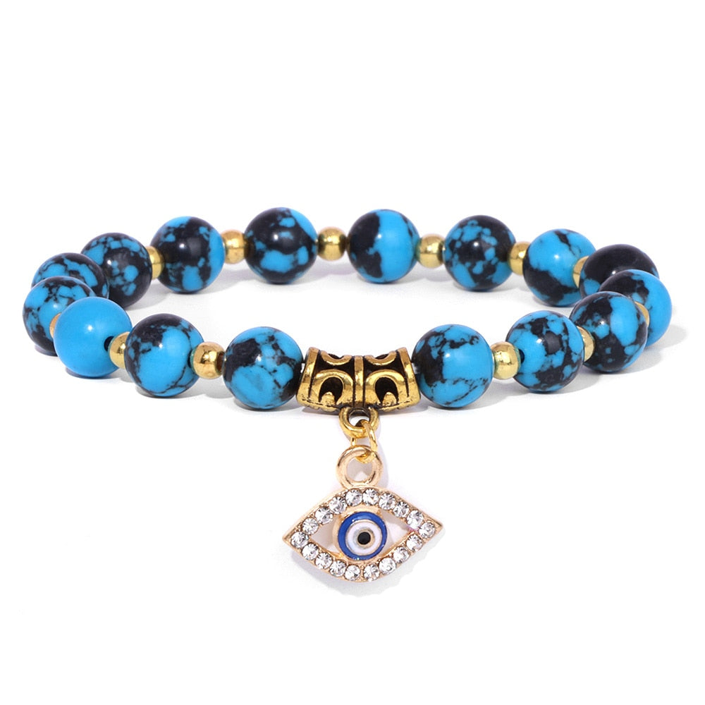 
                  
                    Stone Beaded Bracelet Oval Evil Eye Charm Lucky Wish Pendant Handmade Bracelets
                  
                