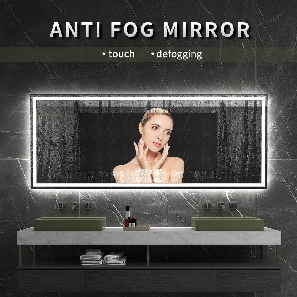 Smart Bluetooth Bathroom Mirror Anti-fog Shower Backlight Touch Control Dimmable Led Lighting Fogless Makeup Wall Mirrors