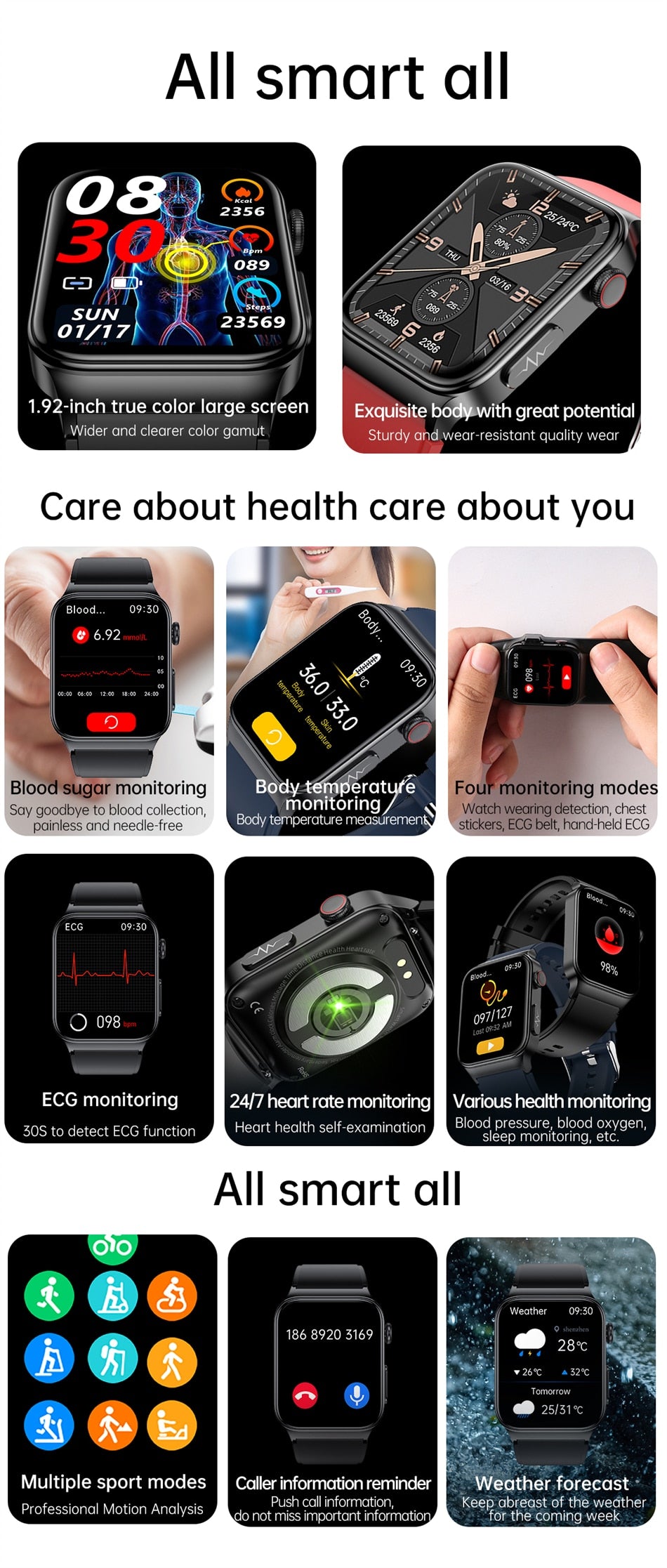 
                  
                    ECG+PPG Hypertension Hyperglycemia Hyperlipidemia Heart Rate Smart Watch
                  
                