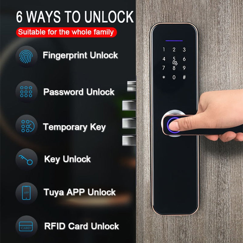 Tuya WiFi Electronic Smart Door Lock with Biometric Fingerprint Password Key Unlock